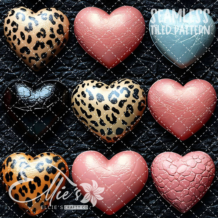 Leopard and Hearts - 25 Tiled Pattern Digital Images (Seamless)