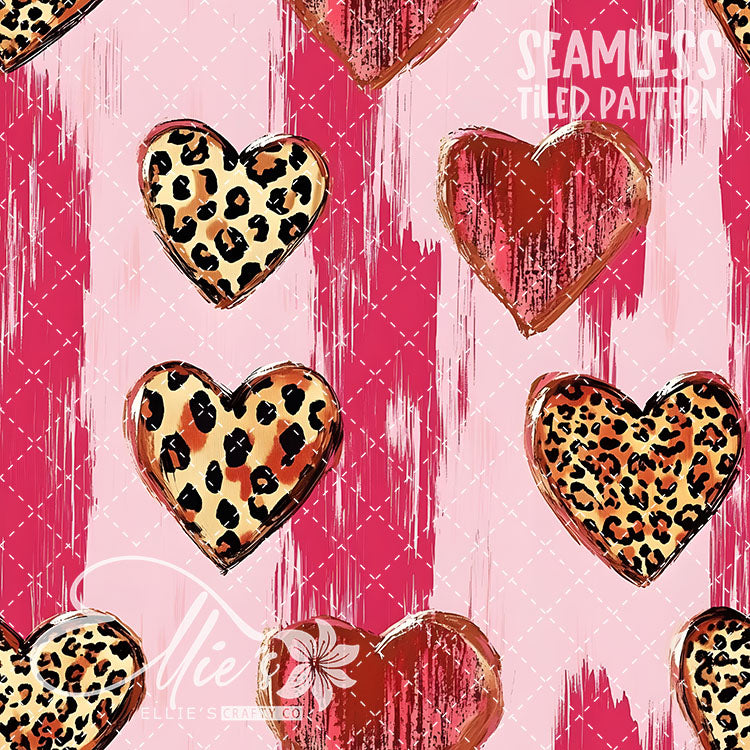 Leopard and Hearts - 25 Tiled Pattern Digital Images (Seamless)