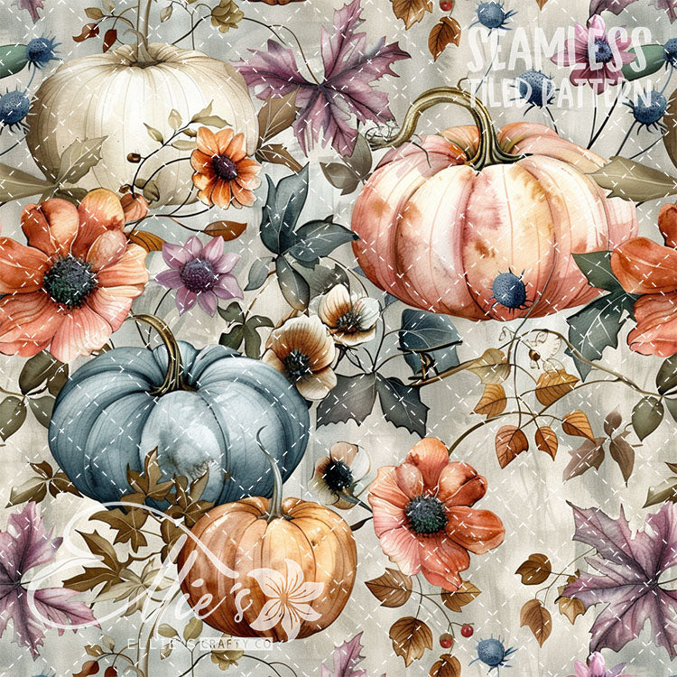 Watercolor Pumpkins Version 2 - 13 Tiled Pattern Digital Images (Seamless)