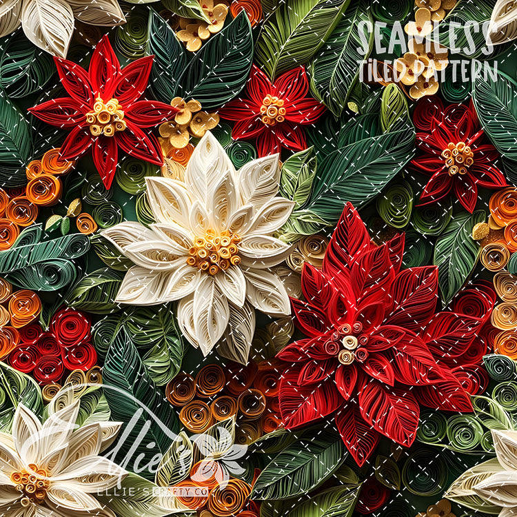 Florals Poinsettia V4 - 10 Tiled Pattern Digital Images (Seamless)