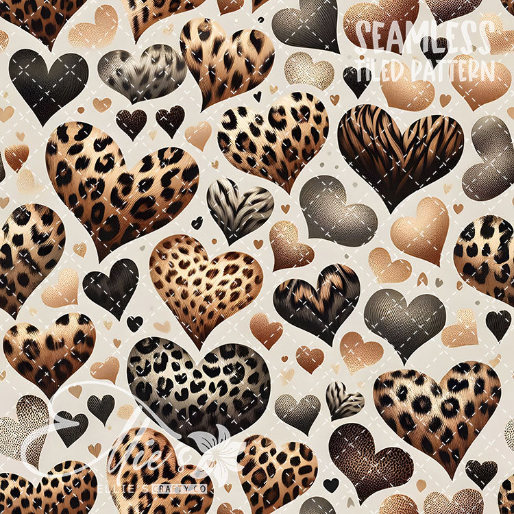 Leopard and Hearts - 25 Tiled Pattern Digital Images (Seamless)