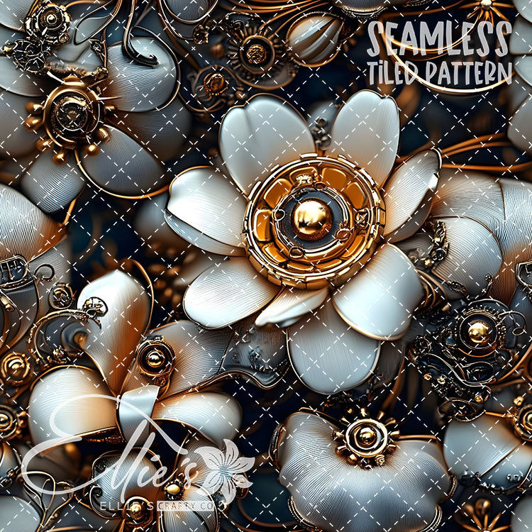 3D Steampunk Florals - 6 Tiled Pattern Digital Images (Seamless)