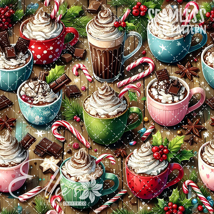 Christmas Hot Cocoa V1 - 10 Tiled Pattern Digital Images (Seamless)