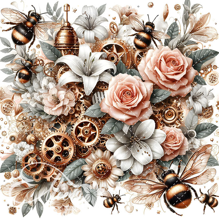 Steampunk Floral Bees V1 20 Digital Images (Not Seamless)