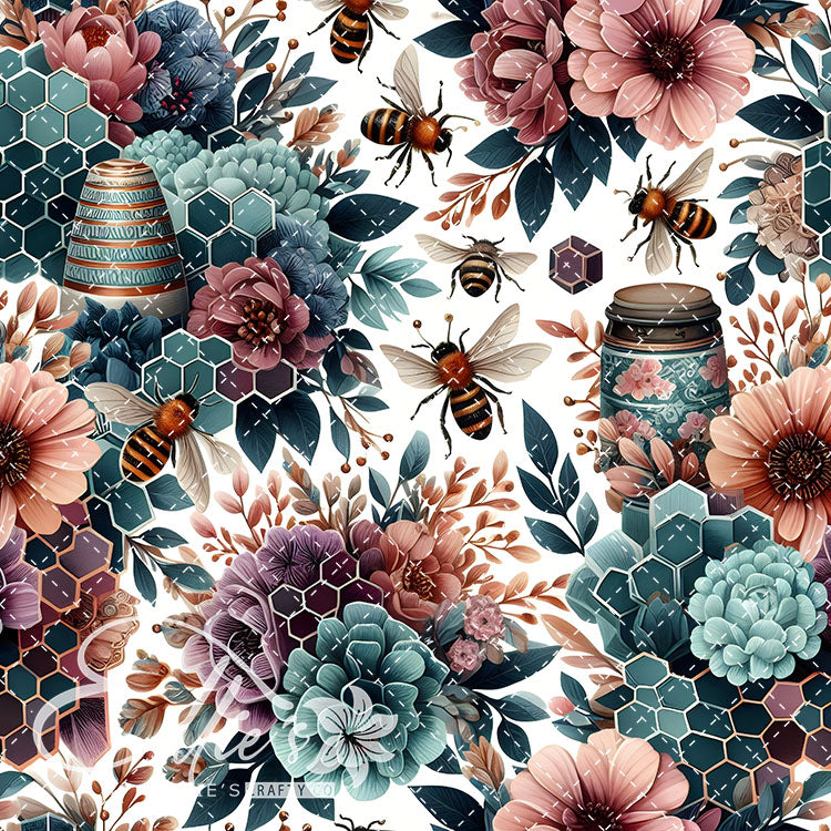 Floral Bees Colorful 22 Digital Images (Not Seamless)