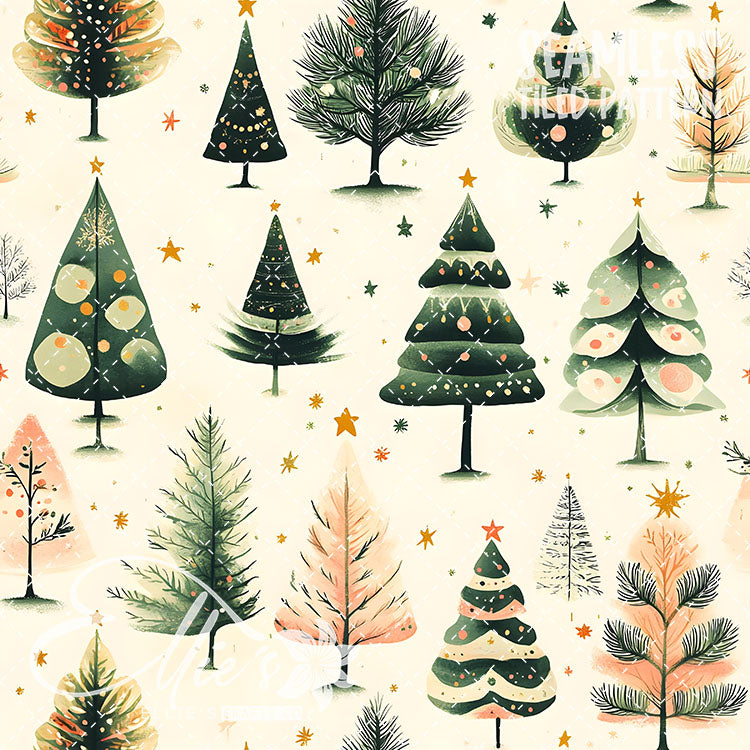 Boho Christmas Trees - 10 Tiled Pattern Digital Images (Seamless)