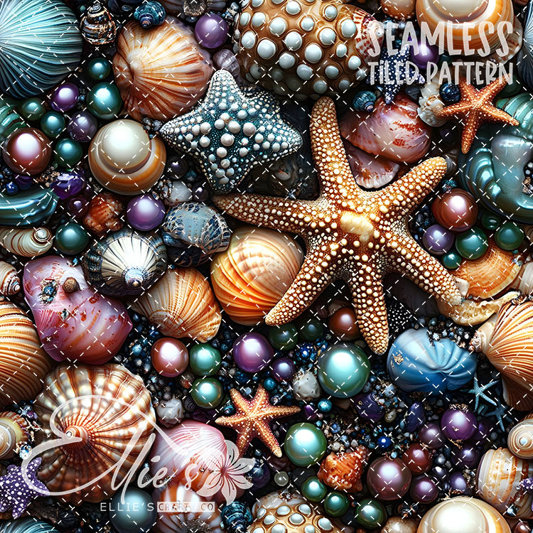 Seashells and Pearls - 14 Tiled Pattern Digital Images (Seamless)