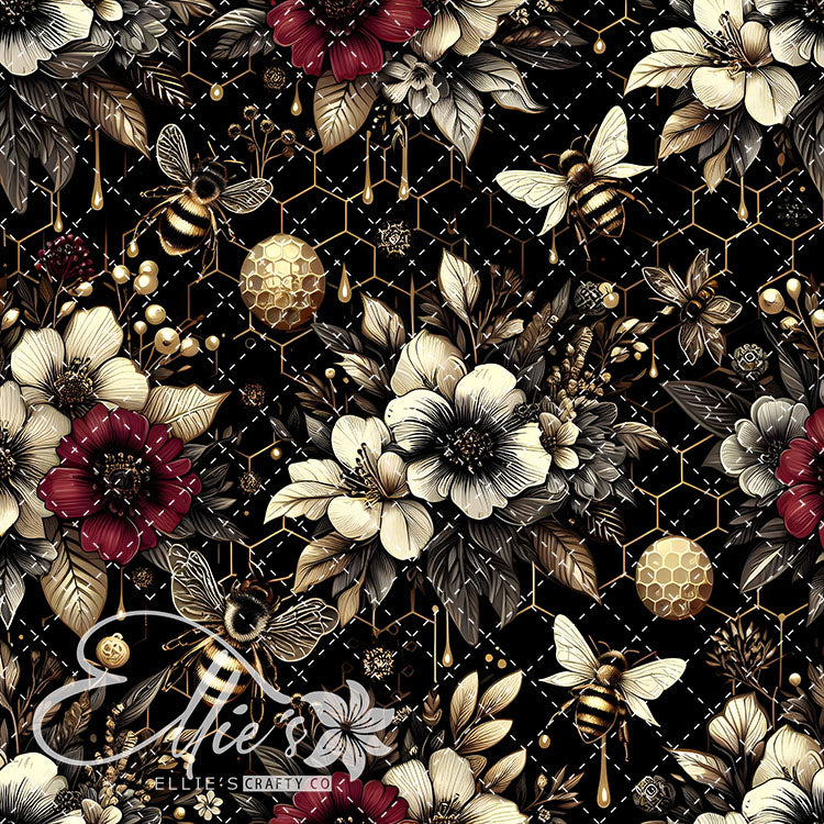 Floral Bees Maroon and Gold 20 Digital Images (Not Seamless)