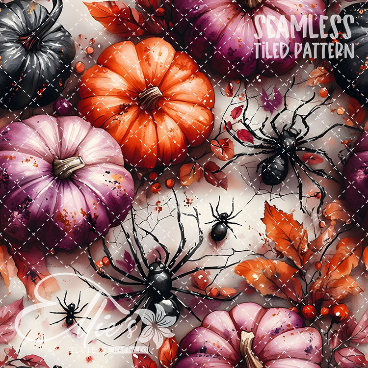 Halloween Pumpkins and Spiders - 12 Tiled Pattern Digital Images (Seamless)