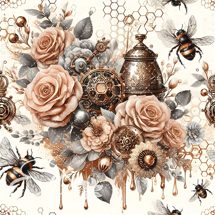 Steampunk Floral Bees V2 20 Digital Images (Not Seamless)