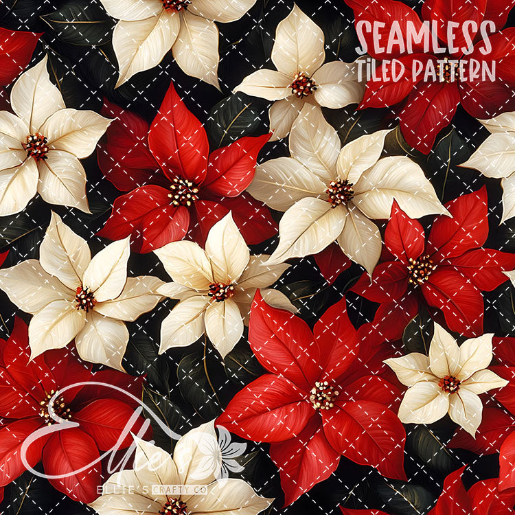 Florals Poinsettia V2 - 5 Tiled Pattern Digital Images (Seamless)