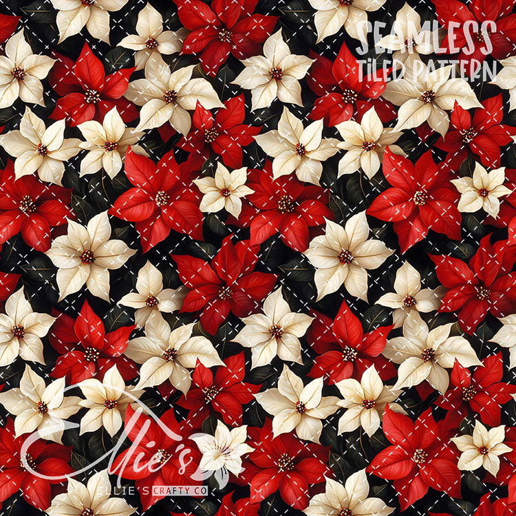 Florals Poinsettia V2 - 5 Tiled Pattern Digital Images (Seamless)