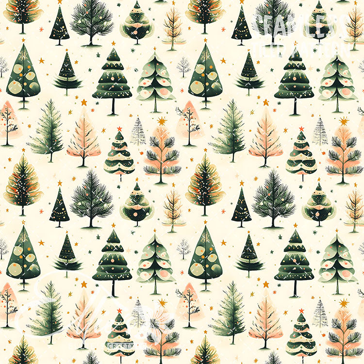 Boho Christmas Trees - 10 Tiled Pattern Digital Images (Seamless)