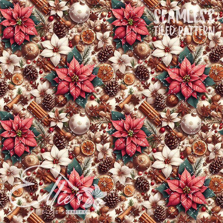 Florals Poinsettia V3 - 7 Tiled Pattern Digital Images (Seamless)