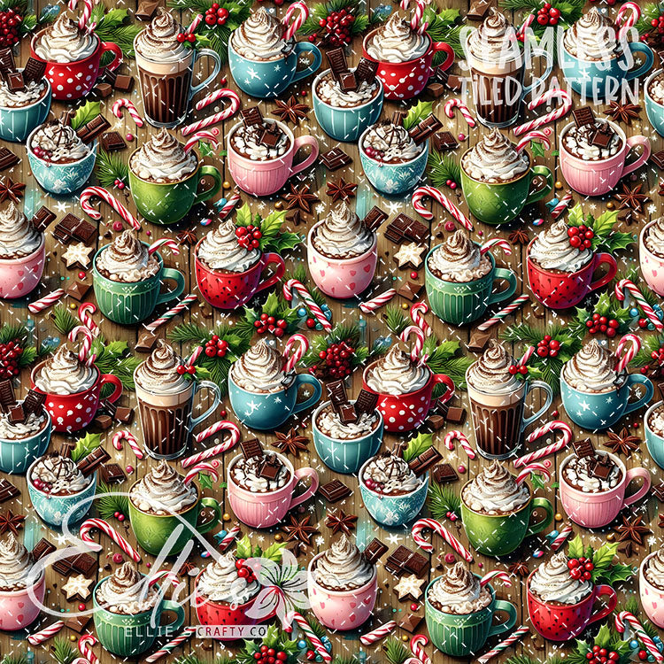 Christmas Hot Cocoa V1 - 10 Tiled Pattern Digital Images (Seamless)