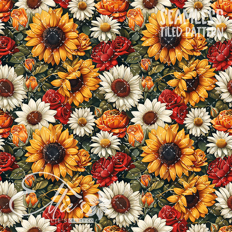Sunflowers and Roses - 3 Tiled Pattern Digital Images (Seamless)