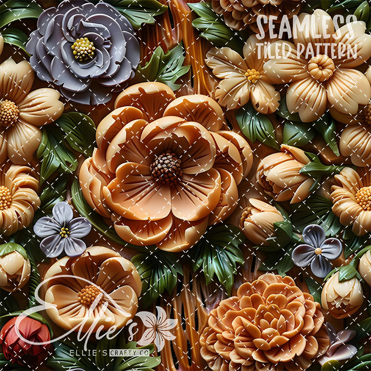 3D Floral Version 1 - 5 Tiled Pattern Digital Images (Seamless)