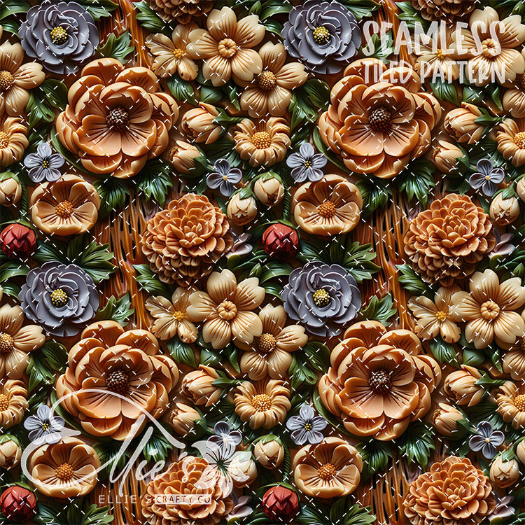 3D Floral Version 1 - 5 Tiled Pattern Digital Images (Seamless)