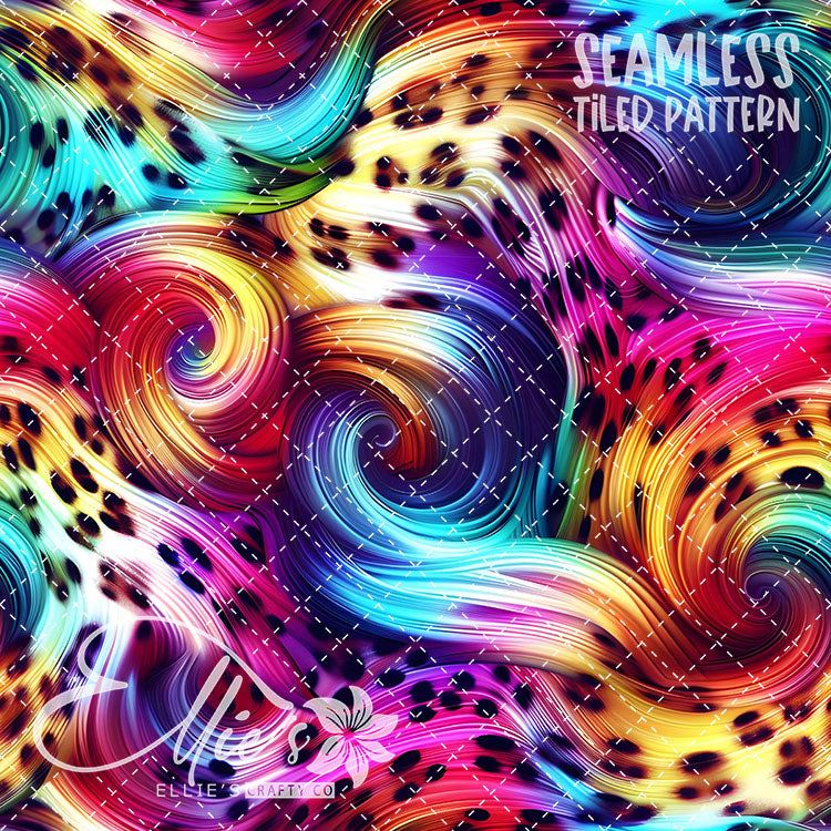 Neon Leopard Rainbow - 10 Tiled Pattern Digital Images (Seamless)