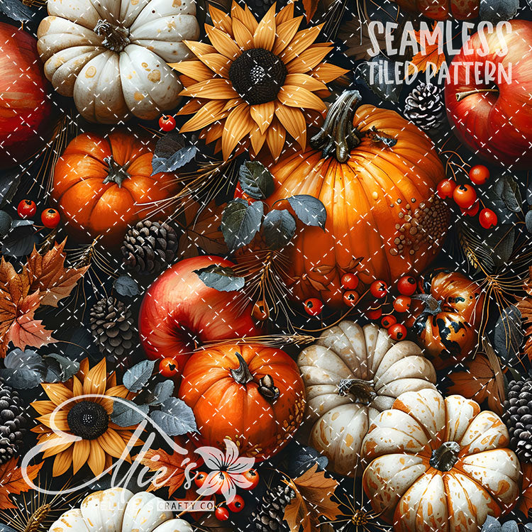 Fall Pumpkins and Sunflowers - 12 Tiled Pattern Digital Images (Seamless)