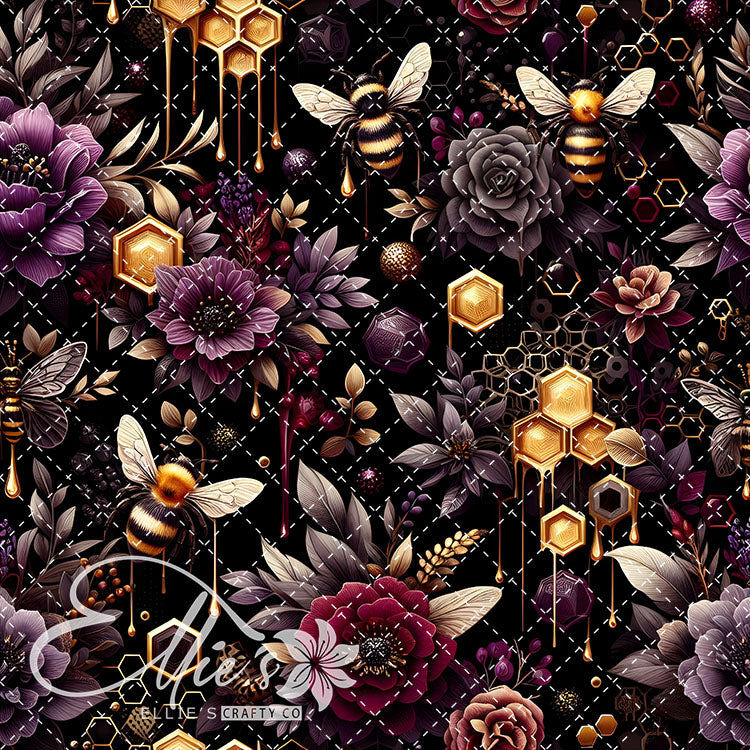 Floral Bees Maroon and Gold 20 Digital Images (Not Seamless)