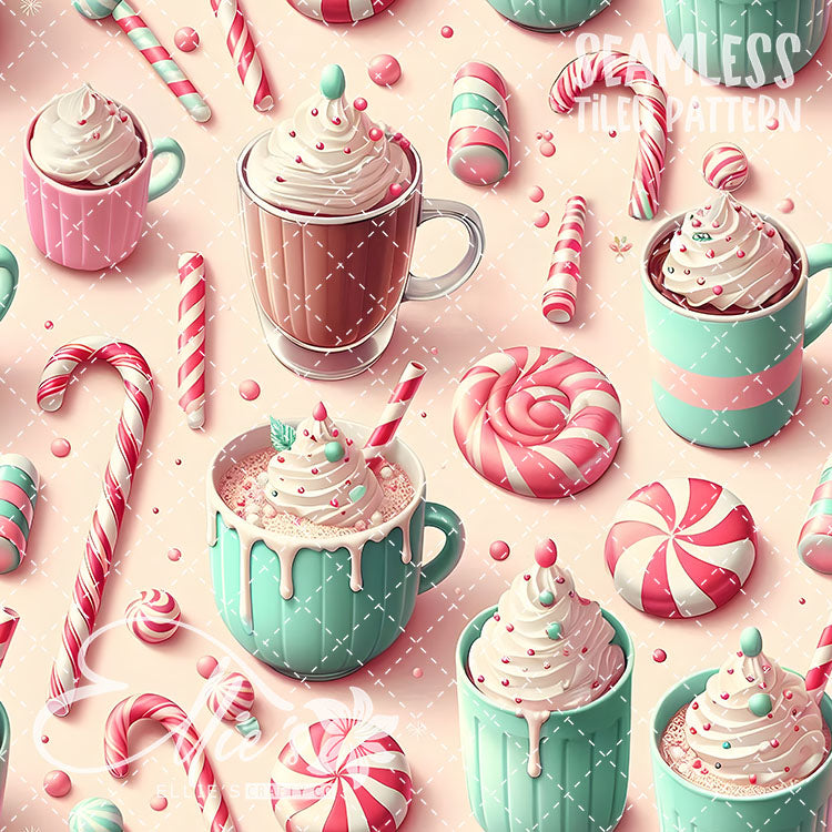 Christmas Hot Cocoa V1 - 10 Tiled Pattern Digital Images (Seamless)