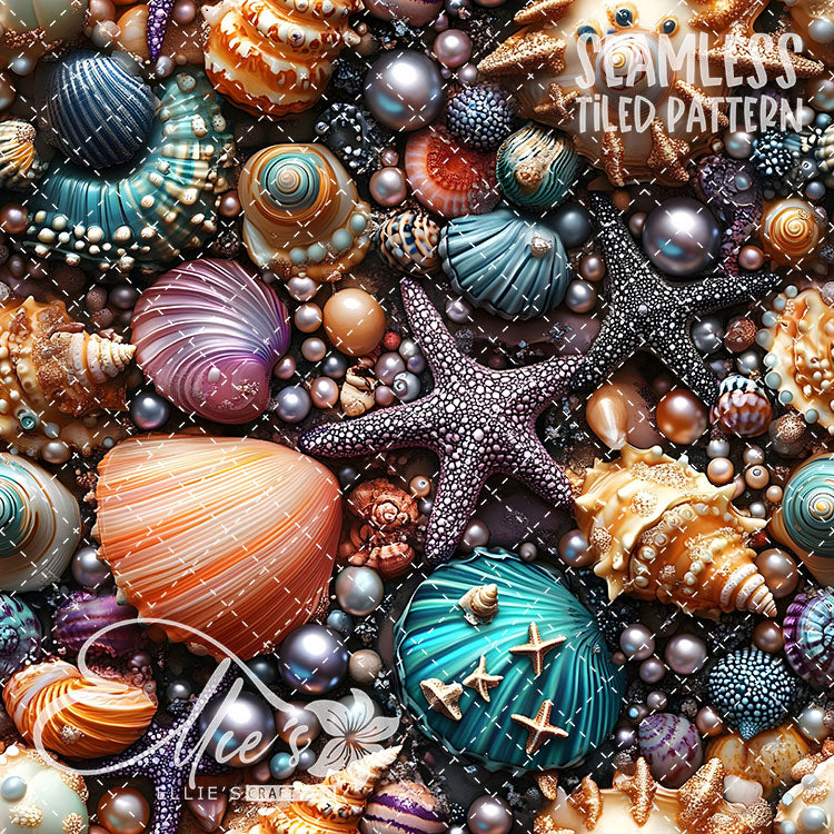 Seashells and Pearls - 14 Tiled Pattern Digital Images (Seamless)