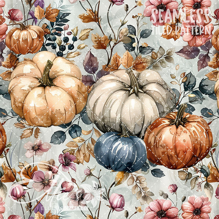 Watercolor Pumpkins Version 2 - 13 Tiled Pattern Digital Images (Seamless)