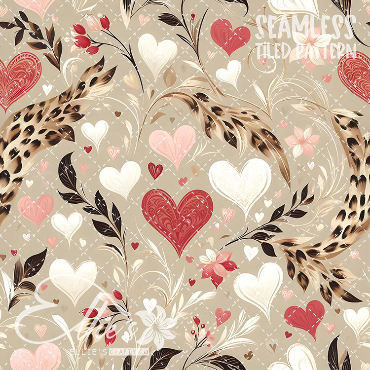 Leopard and Hearts - 25 Tiled Pattern Digital Images (Seamless)