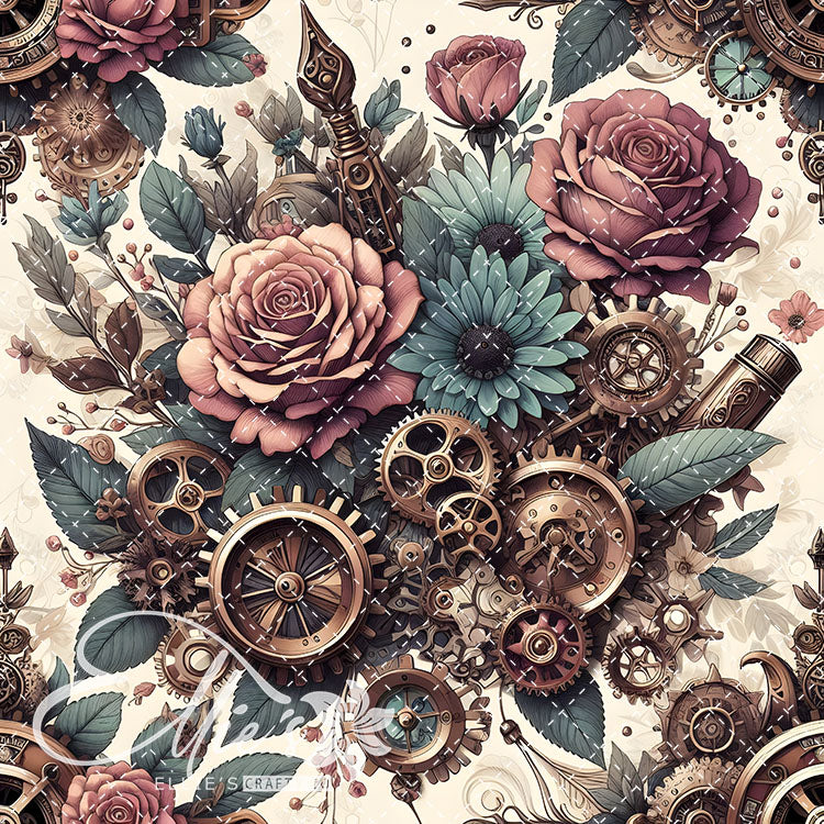 Steampunk Floral Antique V1 20 Digital Images (Not Seamless)