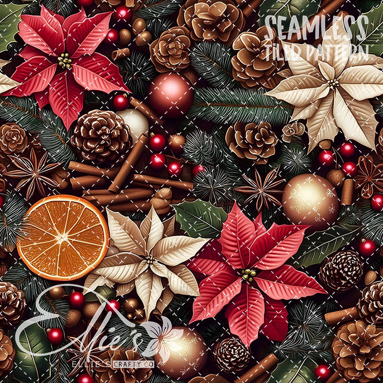 Florals Poinsettia V3 - 7 Tiled Pattern Digital Images (Seamless)