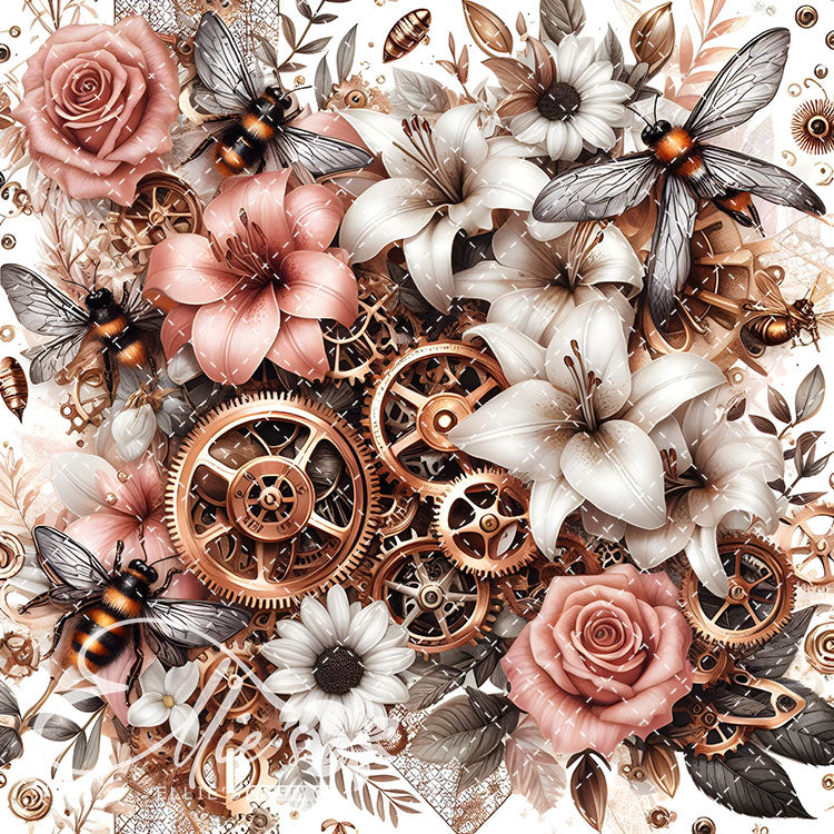Steampunk Floral Bees V1 20 Digital Images (Not Seamless)