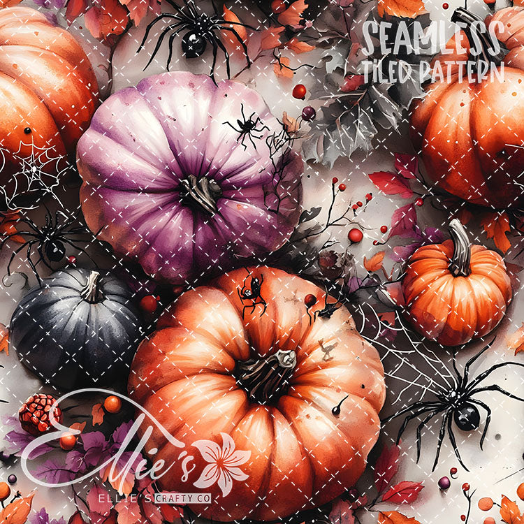 Halloween Pumpkins and Spiders - 12 Tiled Pattern Digital Images (Seamless)