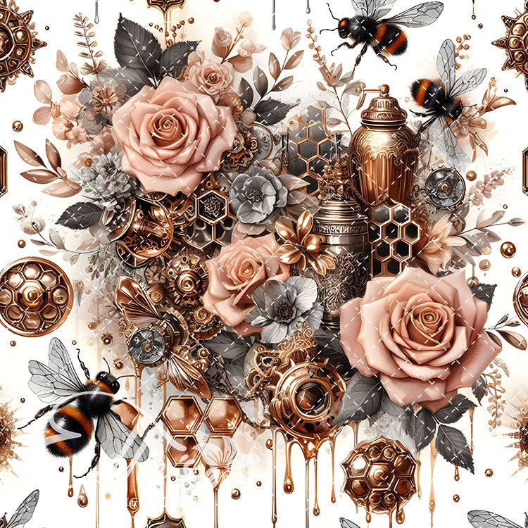 Steampunk Floral Bees V2 20 Digital Images (Not Seamless)