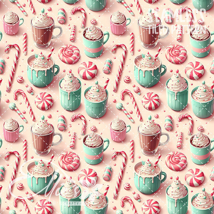 Christmas Hot Cocoa V1 - 10 Tiled Pattern Digital Images (Seamless)