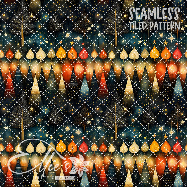 Boho Christmas Trees - 10 Tiled Pattern Digital Images (Seamless)