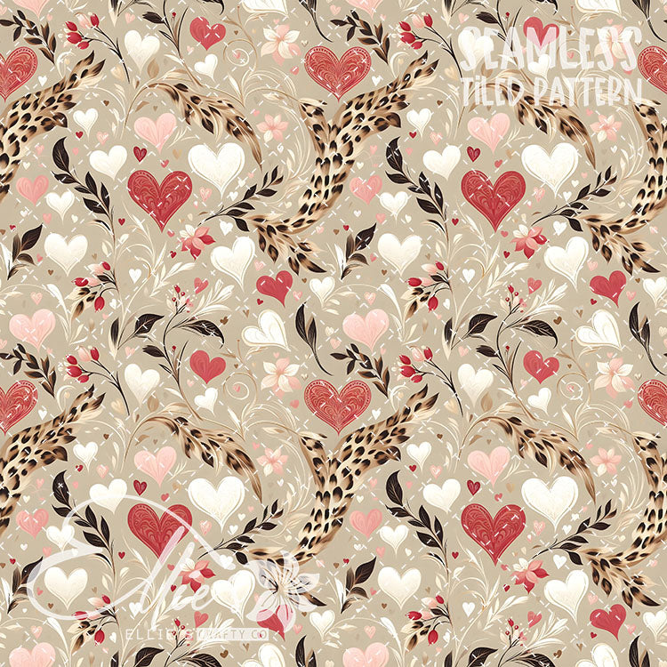 Leopard and Hearts - 25 Tiled Pattern Digital Images (Seamless)