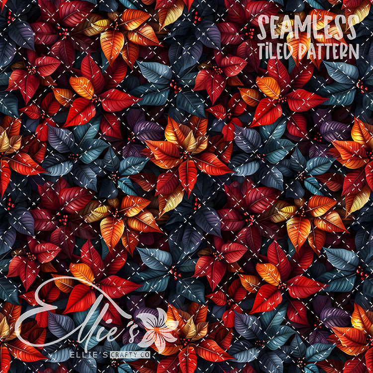 Florals Poinsettia V2 - 5 Tiled Pattern Digital Images (Seamless)