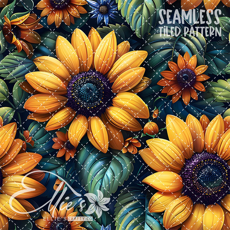 Sunflowers - 4 Tiled Pattern Digital Images (Seamless)