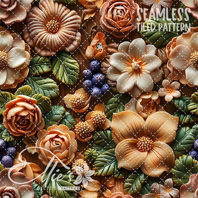 3D Floral Version 1 - 5 Tiled Pattern Digital Images (Seamless)