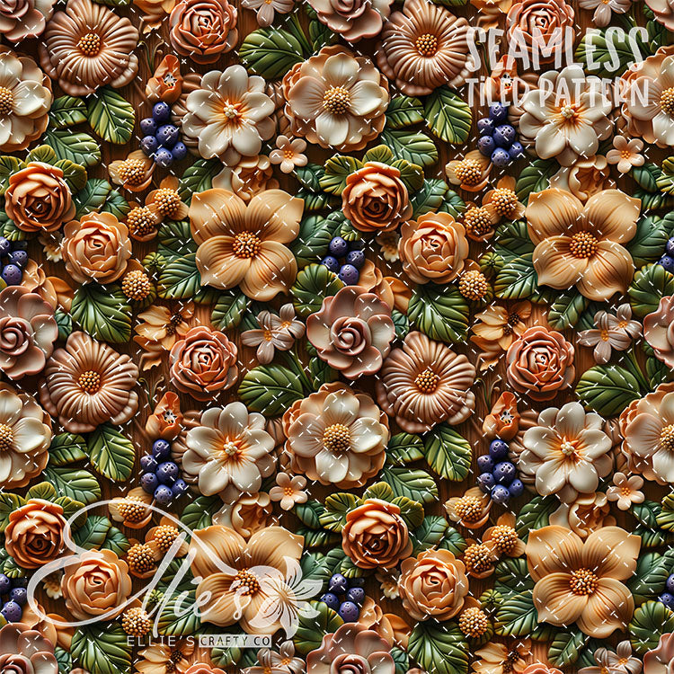 3D Floral Version 1 - 5 Tiled Pattern Digital Images (Seamless)