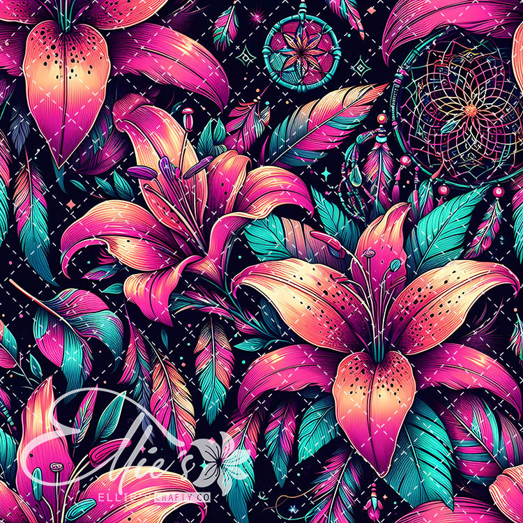 Floral Native American Neon Lilies 20 Digital Images (Not Seamless)