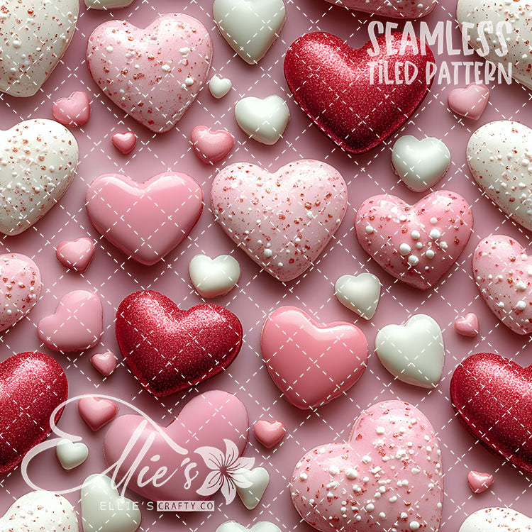 3D Pink and Red Hearts Valentines - 20 Tiled Pattern Digital Images (Seamless)