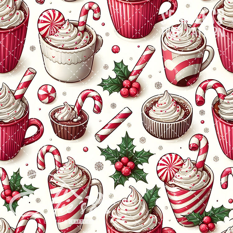 Christmas Hot Cocoa V1 - 10 Tiled Pattern Digital Images (Seamless)