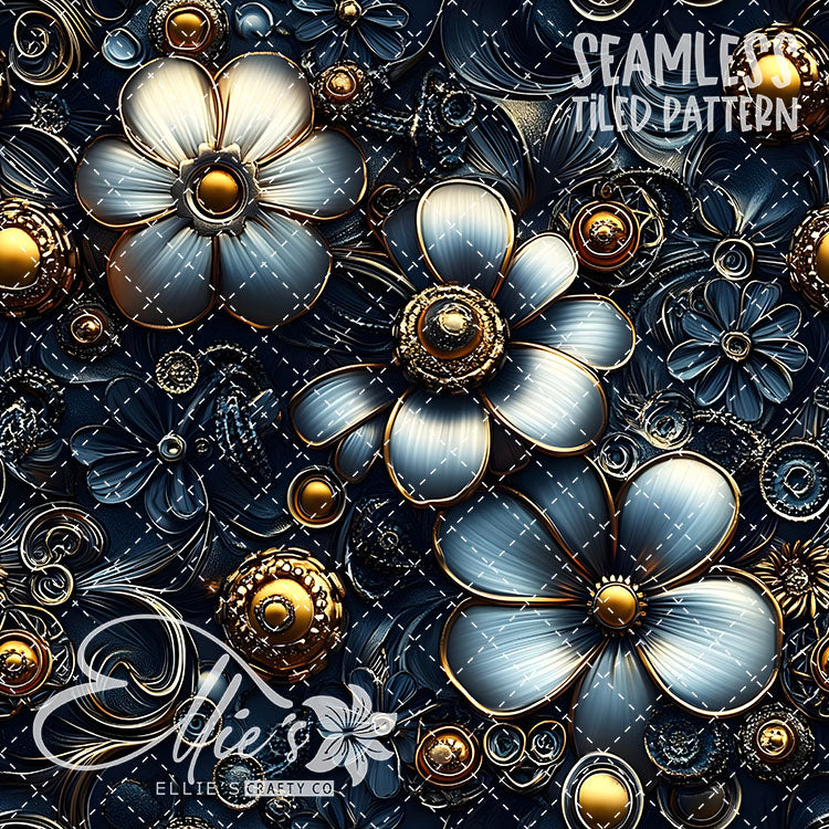 3D Steampunk Florals - 6 Tiled Pattern Digital Images (Seamless)