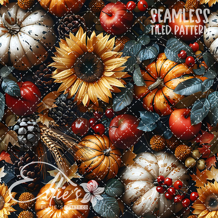 Fall Pumpkins and Sunflowers - 12 Tiled Pattern Digital Images (Seamless)