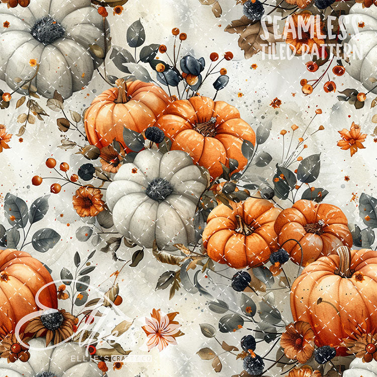 Watercolor Pumpkins Version 1 - 13 Tiled Pattern Digital Images (Seamless)