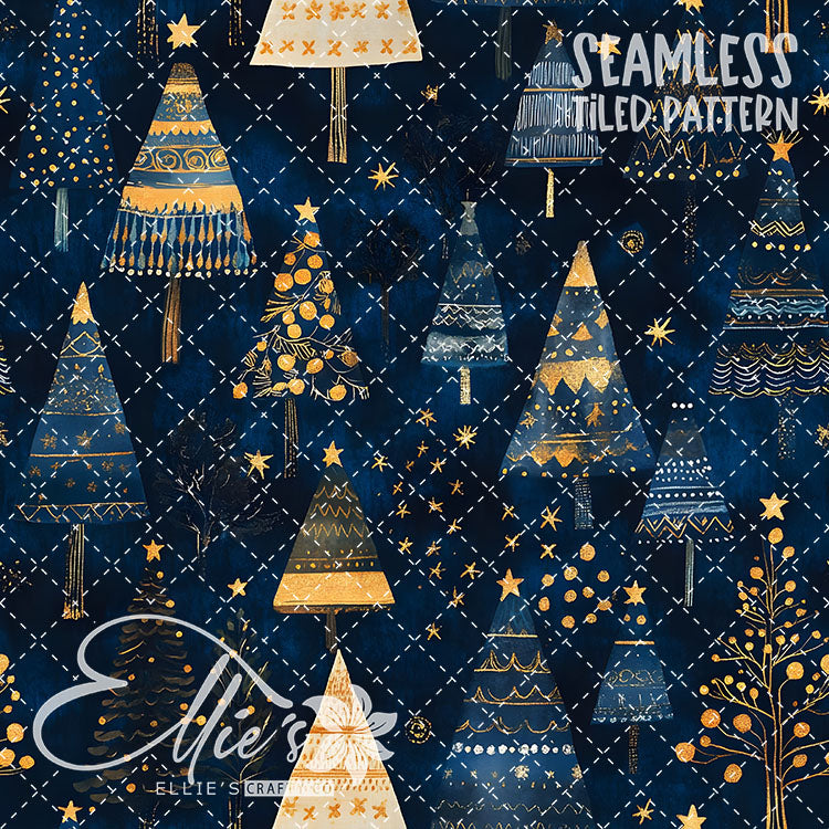 Boho Christmas Trees - 10 Tiled Pattern Digital Images (Seamless)