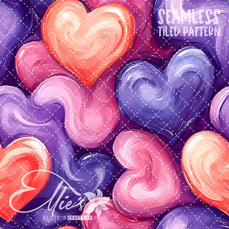 Pastel Hearts Valentines - 21 Tiled Pattern Digital Images (Seamless)