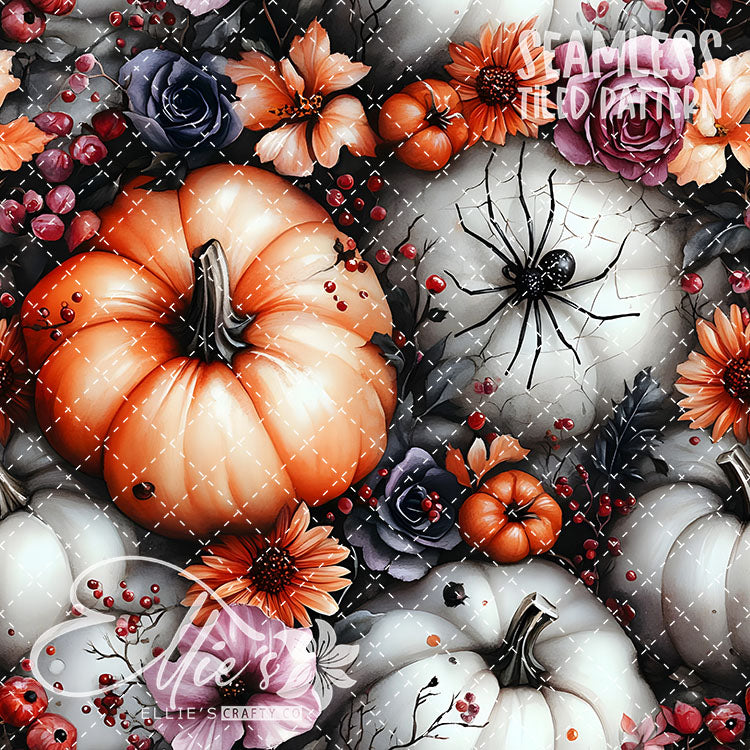 Halloween Pumpkins and Spiders - 12 Tiled Pattern Digital Images (Seamless)